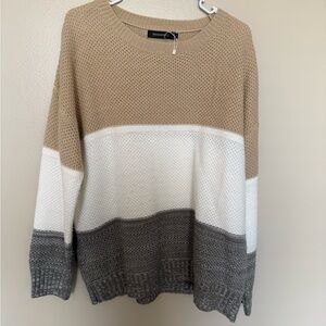 Women's Colorblock Sweater - Tan, White, and Gray